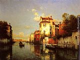 Canal Canvas Paintings - Gondola on a Venetian Canal
